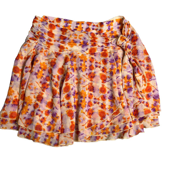 Aerie Mini Skirt Womens Small Floral Tie Waist Flowy Feminine Bloomcore Colorful - Picture 1 of 6